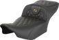 SADDLEMEN Extended Reach Roadsofa™ Seat - Carbon Fiber - without Backrest - Gold Lattice Stitch - FL '23-'25 823-07-20707