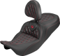 SADDLEMEN Roadsofa™ Carbon Fiber Seat - Lattice - Red Stitch - With Backrest - FLH/FLT '08-'25 808-07B-206B4