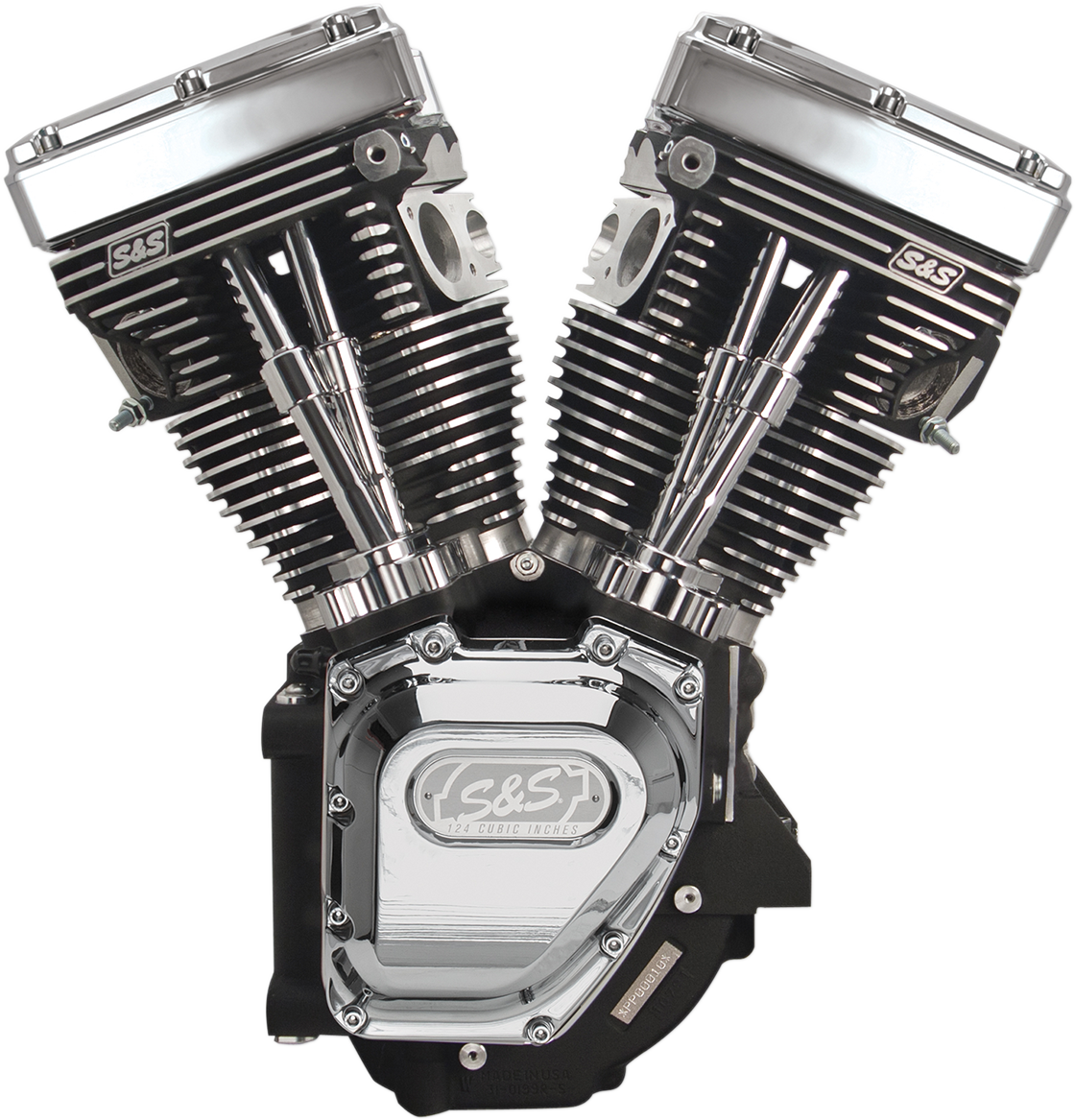 S&S CYCLE T124 Long Block Engine - Wrinkle Black and Chrome - Touring | Dyna 310-0326A