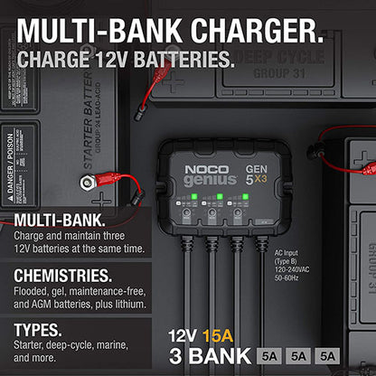 3-BANK 15A ONBOARD BATTERY CHARGER