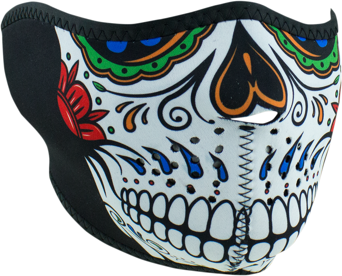 ZAN HEADGEAR Muerte Skull Half Mask WNFM413H – Reversible Water-Resistant Neoprene Face Cover with Sugar Skull Design