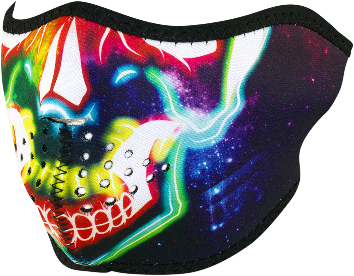 ZAN HEADGEAR Neon Electric Skull Neoprene Half Mask WNFM098H for Nose, Chin, and Cheeks