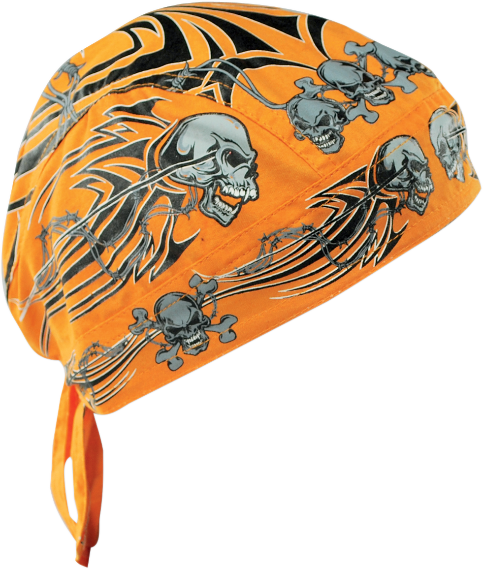 ZAN HEADGEAR Flydanna® Head Wrap Orange Tribal Skull Z669