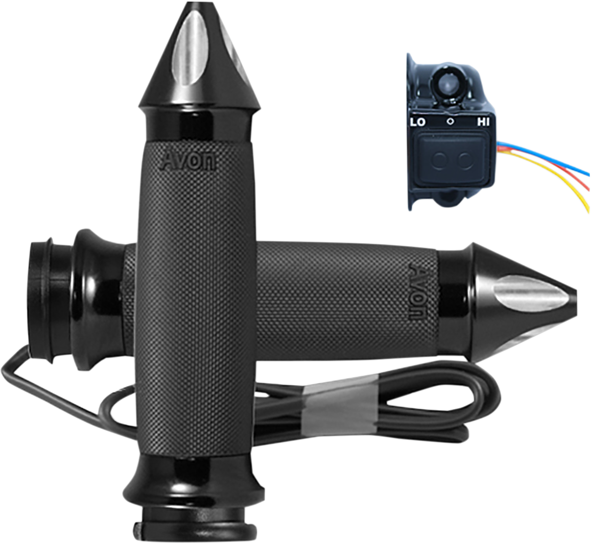 AVON GRIPS Heated Grips - Custom Contour - Spike - TBW - Black CC-86-AN-S-F-HT