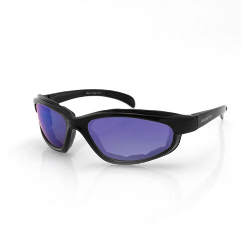 Bobster Fat Boy Sunglasses Black Frame with Anti-Fog Smoked Cyan Mirror Lenses