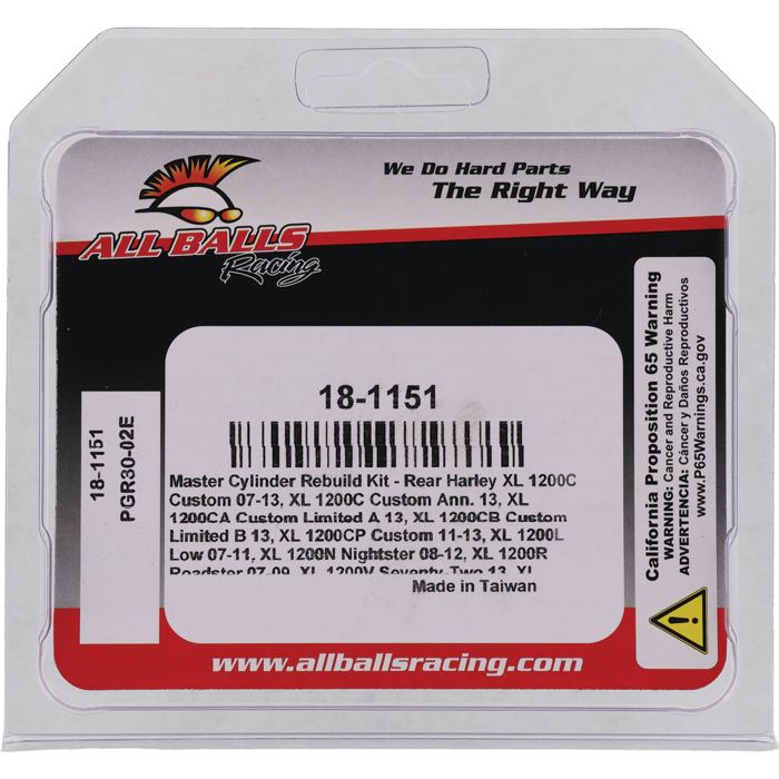 All Balls Racing Master Cylinder Rebuild Kit (Part #18-1151) for Motorcycle and ATV Brake Systems
