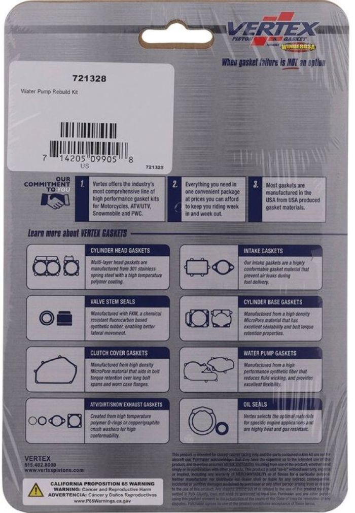 Vertex Water Pump Rebuild Kit Part 721328 for Efficient Pump Restoration