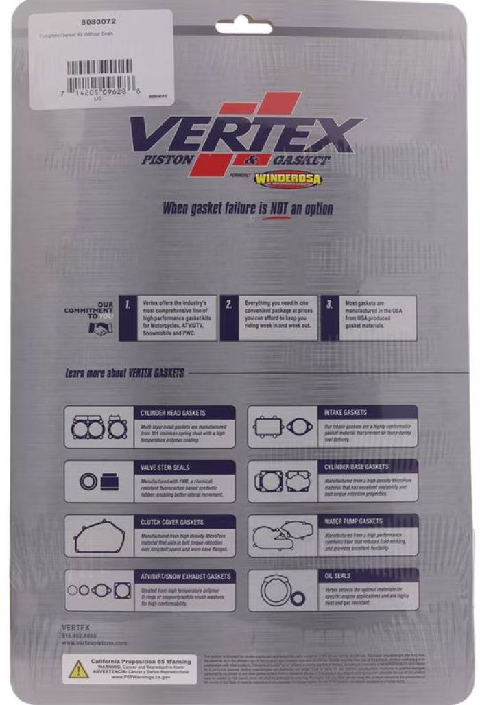 Vertex 8080072 Complete Gasket Kit Without Seals for Engine Repairs