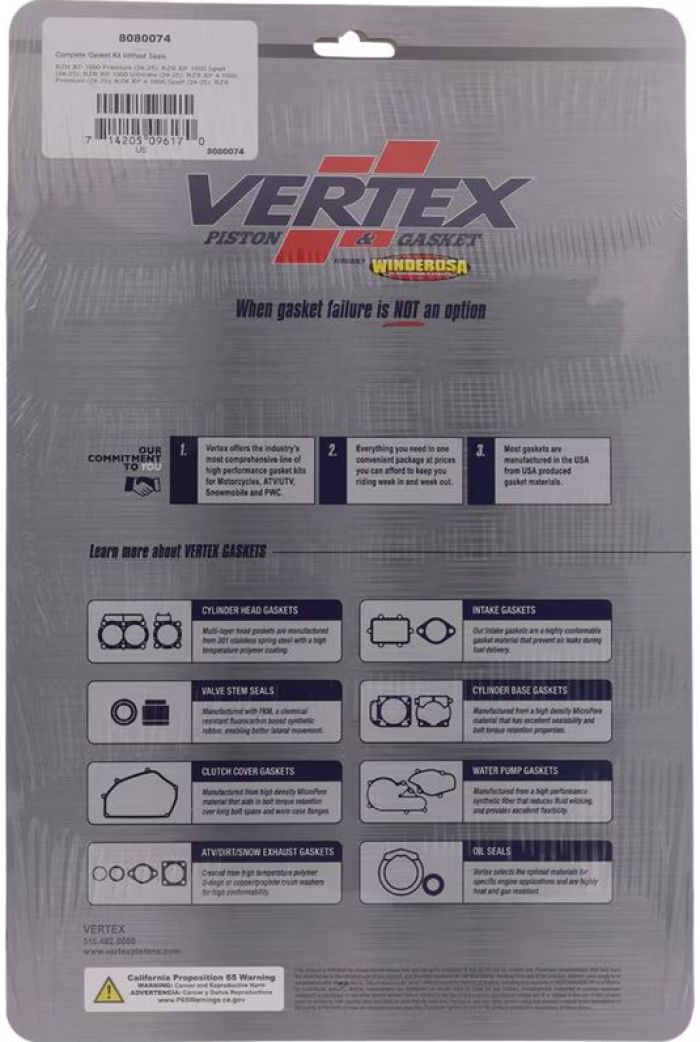Vertex 8080074 Complete Gasket Kit Without Seals for Automotive Engines