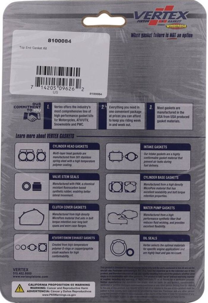 Vertex 8100084 Top End Gasket Kit for Engine Repair