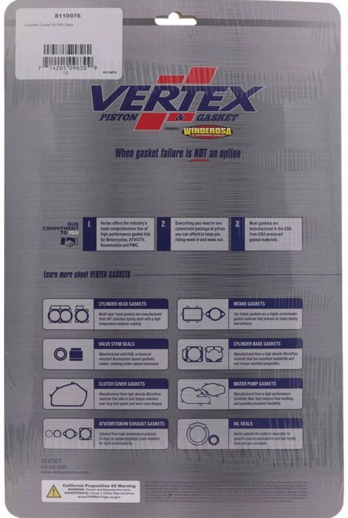 Vertex 8110076 Complete Gasket Kit with Seals for Automotive Engines