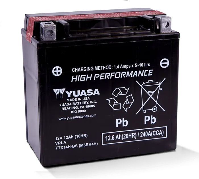 YUASA YTX14H-BS H-Performance Motorcycle Battery with Maintenance-Free Design