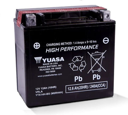 YUASA YTX14H-BS H-Performance Motorcycle Battery with Maintenance-Free Design