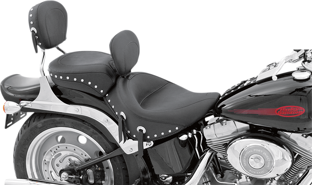 MUSTANG Wide Solo Seat - With Backrest - Black - Studded w/ Concho - Softail '06-'17 79532