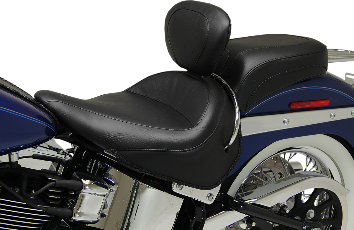 MUSTANG Wide Solo Seat - With Backrest - Vintage - Black - Smooth - FLSTN '05-'17 79914
