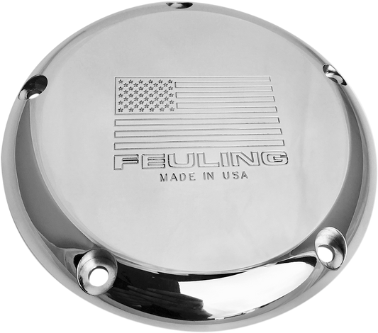 FEULING PARTS Derby Cover with Engraved American Flag - Polished - 5 Hole - Big Twin 9151