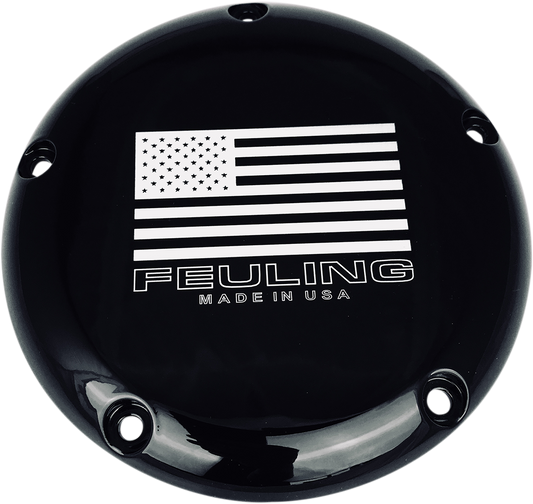 FEULING PARTS Derby Cover with Contrast Lasered American Flag - Black - 5 Hole - Big Twin 9154