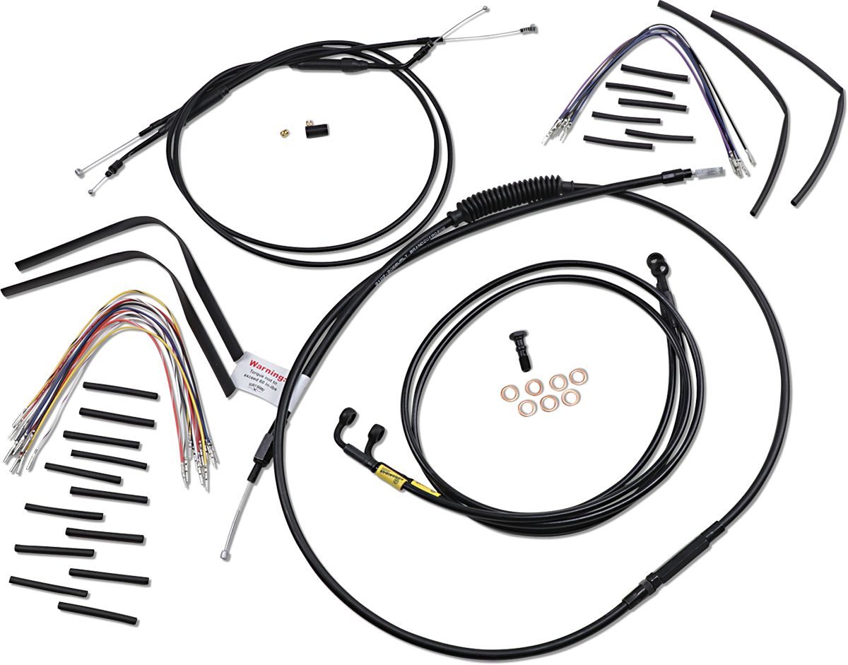 BURLY BRAND Complete Black Vinyl Handlebar Cable/Line Kit for Ape Hangers - 12" - '96-'05 FXD B30-1192